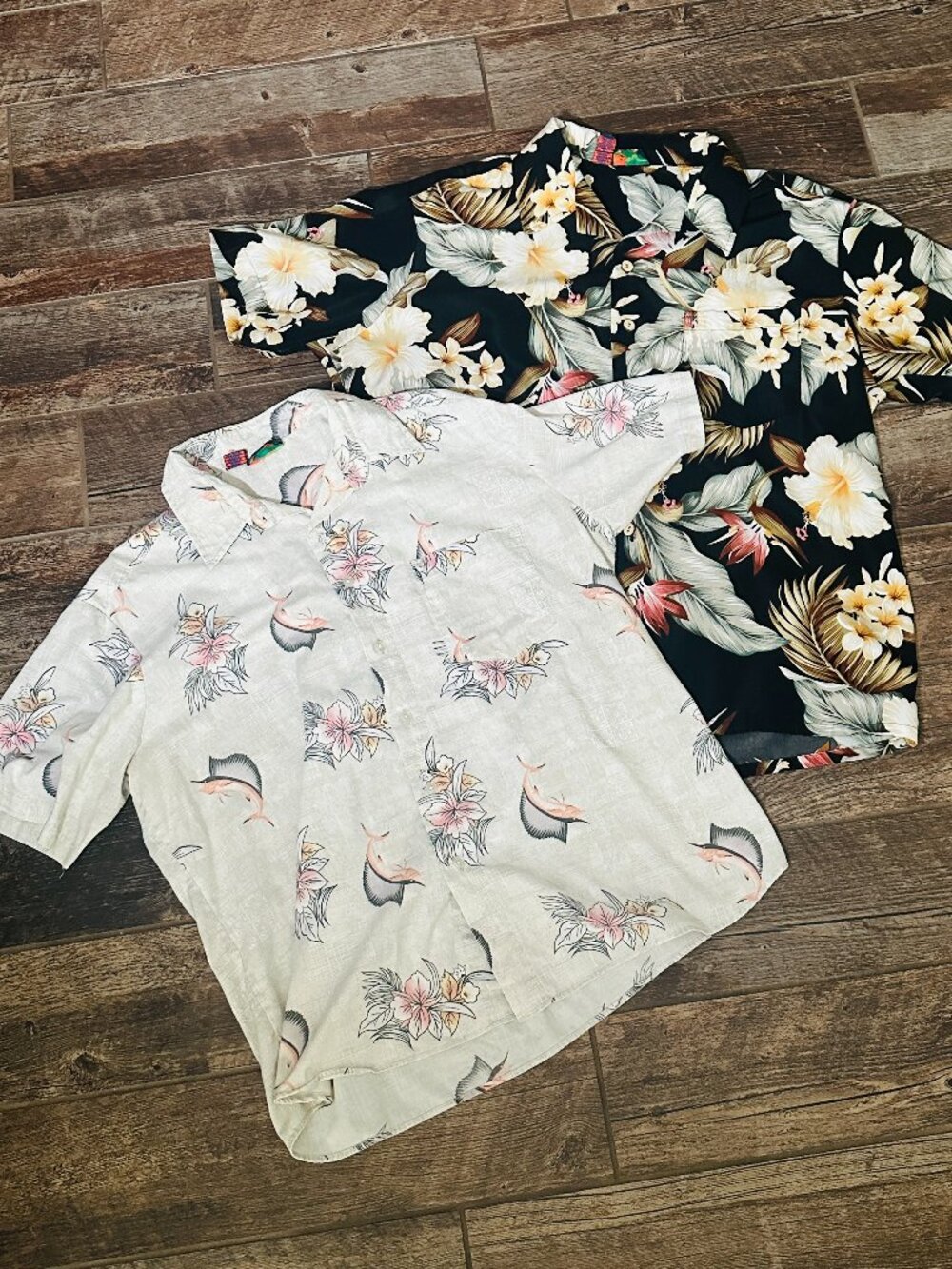 Lot of 2 Men’s Roundy Bay Short Sleeve Polyester Hawaiian Shirt - Floral - XL